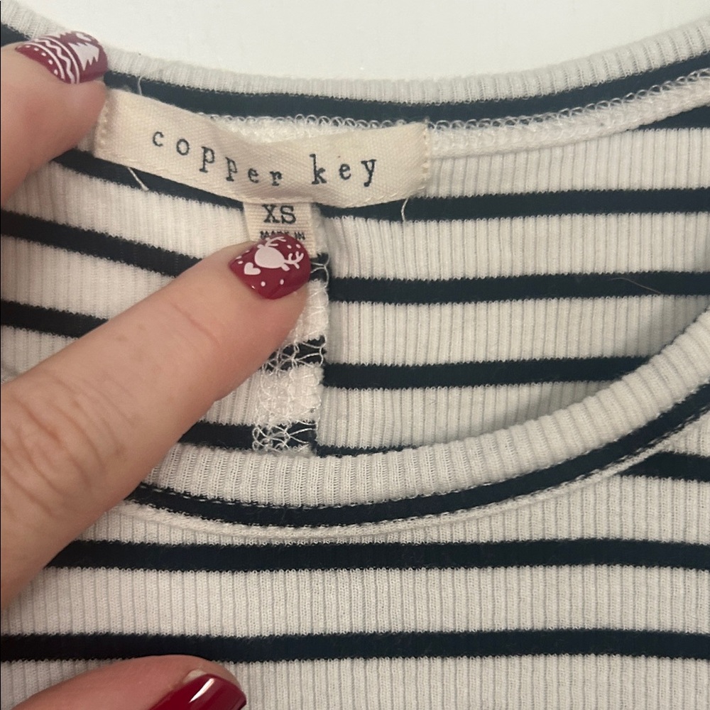 Copper Key Black and White Striped Short Sleeve Tee - Picture 2 of 3